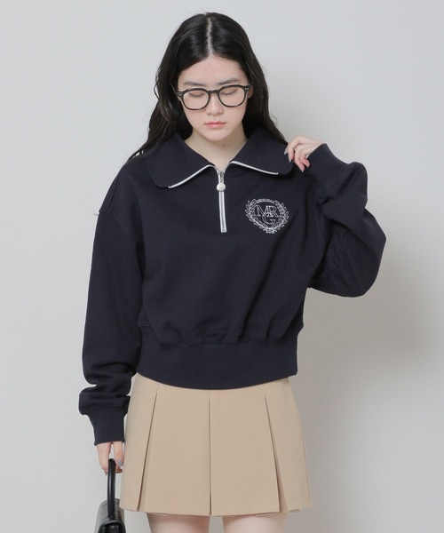 MAGPIEROBIN(マグパイロビン)の「MAGPIE ROBIN/アーチハイネックハーフジッププルオーバー(ウラケ) 2174578(スウェット・レディース・ネイビー/セージグリーン/アイボリー・FREE)」の13枚目の写真