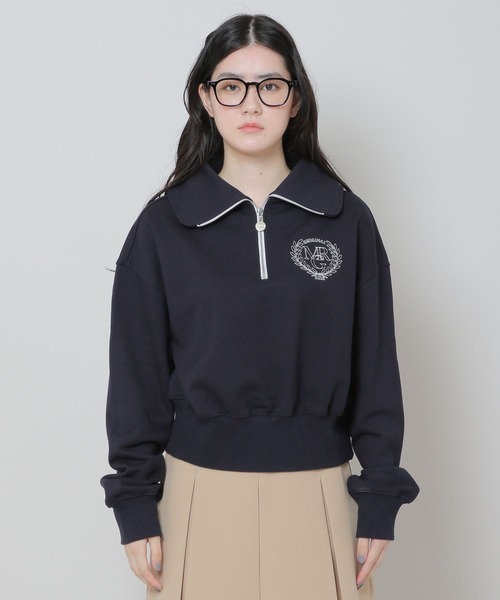 MAGPIEROBIN(マグパイロビン)の「MAGPIE ROBIN/アーチハイネックハーフジッププルオーバー(ウラケ) 2174578(スウェット・レディース・ネイビー/セージグリーン/アイボリー・FREE)」の15枚目の写真