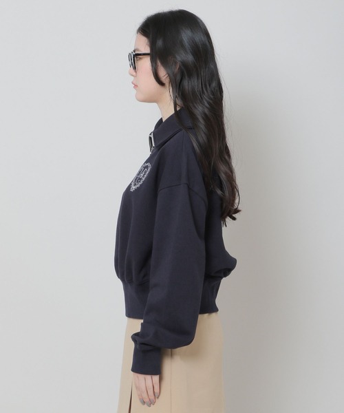 MAGPIEROBIN(マグパイロビン)の「MAGPIE ROBIN/アーチハイネックハーフジッププルオーバー(ウラケ) 2174578(スウェット・レディース・ネイビー/セージグリーン/アイボリー・FREE)」の16枚目の写真