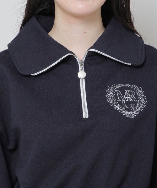MAGPIEROBIN(マグパイロビン)の「MAGPIE ROBIN/アーチハイネックハーフジッププルオーバー(ウラケ) 2174578(スウェット・レディース・ネイビー/セージグリーン/アイボリー・FREE)」の18枚目の写真