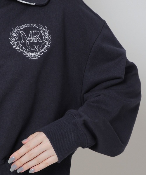 MAGPIEROBIN(マグパイロビン)の「MAGPIE ROBIN/アーチハイネックハーフジッププルオーバー(ウラケ) 2174578(スウェット・レディース・ネイビー/セージグリーン/アイボリー・FREE)」の20枚目の写真