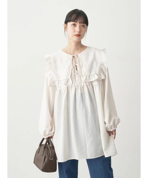 earth music&ecology（アースミュージックアンドエコロジー）の「ビッグカラーミニ丈ワンピース（ワンピース・レディース・ブラック/オフホワイト・FREE）」の5枚目の写真