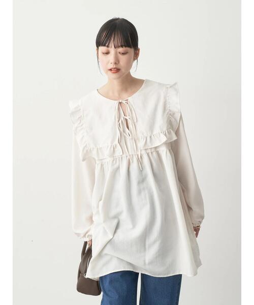 earth music&ecology（アースミュージックアンドエコロジー）の「ビッグカラーミニ丈ワンピース（ワンピース・レディース・ブラック/オフホワイト・FREE）」の6枚目の写真