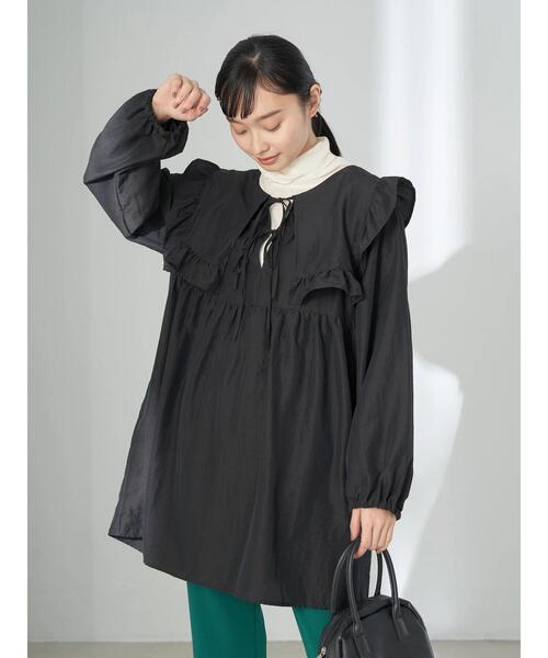 earth music&ecology（アースミュージックアンドエコロジー）の「ビッグカラーミニ丈ワンピース（ワンピース・レディース・ブラック/オフホワイト・FREE）」の12枚目の写真