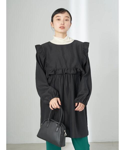 earth music&ecology（アースミュージックアンドエコロジー）の「ビッグカラーミニ丈ワンピース（ワンピース・レディース・ブラック/オフホワイト・FREE）」の14枚目の写真