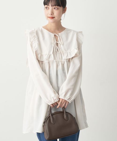 earth music&ecology（アースミュージックアンドエコロジー）の「ビッグカラーミニ丈ワンピース（ワンピース・レディース・ブラック/オフホワイト・FREE）」の2枚目の写真