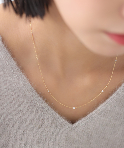ダブルホールダイヤ5ピースネックレス0.2ct K18（ネックレス）｜Lilas 