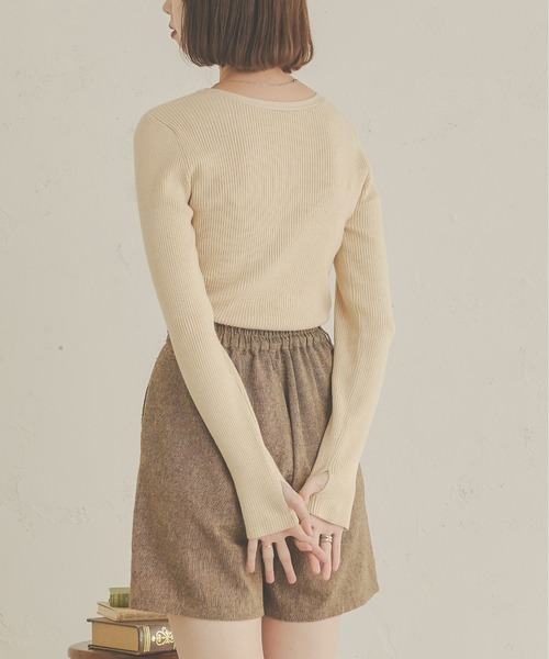 Ambre Neige(アンブルネージュ)の「【前後2WAY】指穴開きリボンリブニット/WEB/EC限定商品(ニット/セーター・レディース・アイボリー/ベージュ/ライトグリーン/ダークブラウン・FREE)」の6枚目の写真