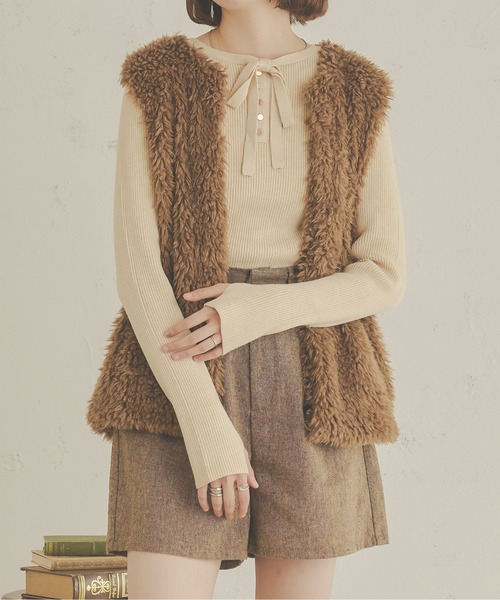 Ambre Neige(アンブルネージュ)の「【前後2WAY】指穴開きリボンリブニット/WEB/EC限定商品(ニット/セーター・レディース・アイボリー/ベージュ/ライトグリーン/ダークブラウン・FREE)」の7枚目の写真