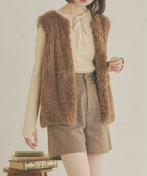 Ambre Neige(アンブルネージュ)の「【前後2WAY】指穴開きリボンリブニット/WEB/EC限定商品(ニット/セーター・レディース・アイボリー/ベージュ/ライトグリーン/ダークブラウン・FREE)」の8枚目の写真