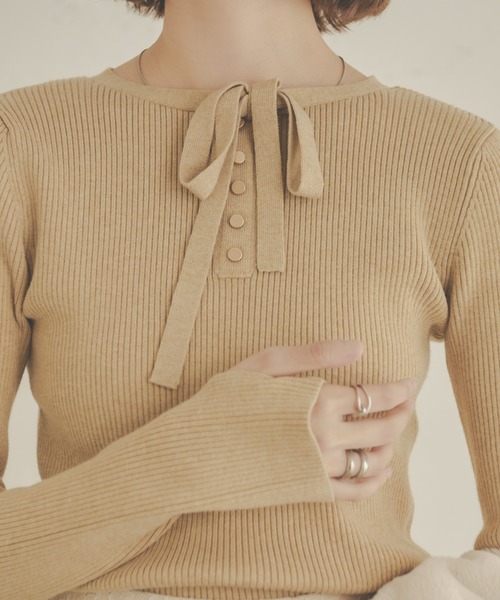 Ambre Neige(アンブルネージュ)の「【前後2WAY】指穴開きリボンリブニット/WEB/EC限定商品(ニット/セーター・レディース・アイボリー/ベージュ/ライトグリーン/ダークブラウン・FREE)」の15枚目の写真