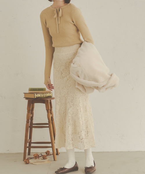 Ambre Neige(アンブルネージュ)の「【前後2WAY】指穴開きリボンリブニット/WEB/EC限定商品(ニット/セーター・レディース・アイボリー/ベージュ/ライトグリーン/ダークブラウン・FREE)」の18枚目の写真