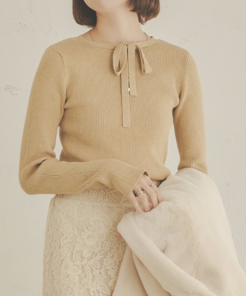 Ambre Neige(アンブルネージュ)の「【前後2WAY】指穴開きリボンリブニット/WEB/EC限定商品(ニット/セーター・レディース・アイボリー/ベージュ/ライトグリーン/ダークブラウン・FREE)」の16枚目の写真
