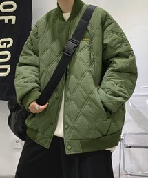 【NOWLE】ワンポイント ノーカラー キルティングブルゾン/中綿ブルゾン