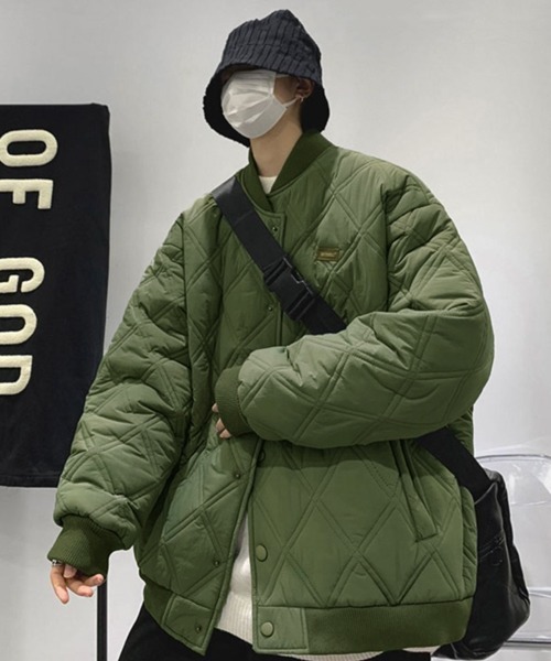 NOWLE（ノウル）の「【NOWLE】ワンポイント ノーカラー キルティングブルゾン/中綿ブルゾン（ブルゾン・メンズ・カーキ/ブラック/ベージュ・MEDIUM/LARGE/X-LARGE）」の12枚目の写真