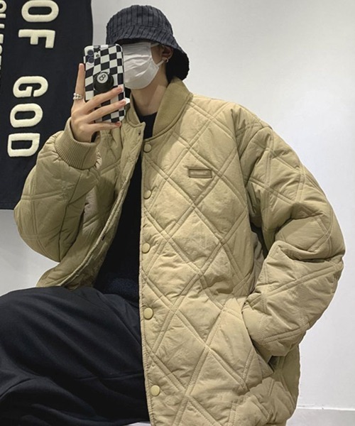 NOWLE（ノウル）の「【NOWLE】ワンポイント ノーカラー キルティングブルゾン/中綿ブルゾン（ブルゾン・メンズ・カーキ/ブラック/ベージュ・MEDIUM/LARGE/X-LARGE）」の14枚目の写真