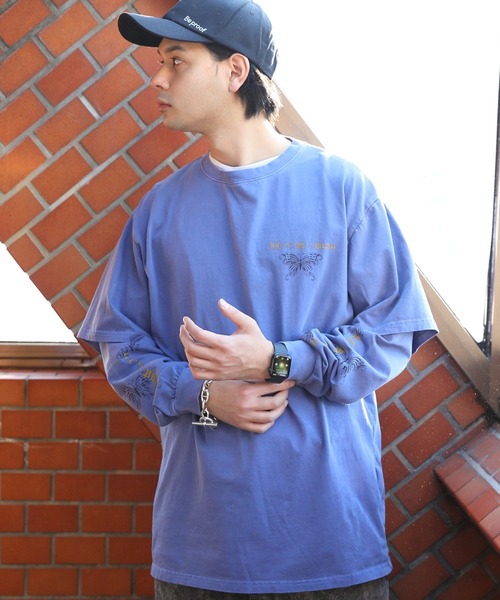 8(eight)(エイト)の「フェイクレイヤードロングTシャツ(Tシャツ/カットソー・メンズ・パープル/キャメル/スミクロ・MEDIUM/LARGE)」の3枚目の写真