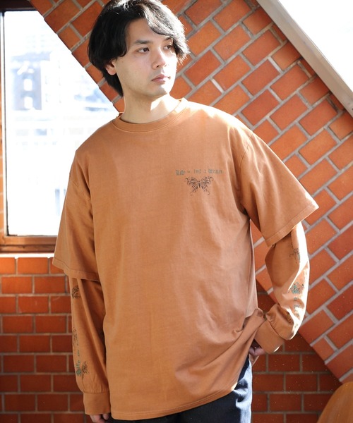 8(eight)(エイト)の「フェイクレイヤードロングTシャツ(Tシャツ/カットソー・メンズ・パープル/キャメル/スミクロ・MEDIUM/LARGE)」の1枚目の写真