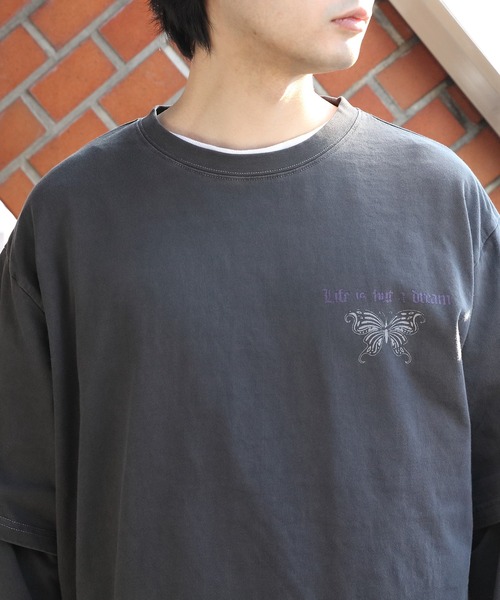 8(eight)(エイト)の「フェイクレイヤードロングTシャツ(Tシャツ/カットソー・メンズ・パープル/キャメル/スミクロ・MEDIUM/LARGE)」の11枚目の写真