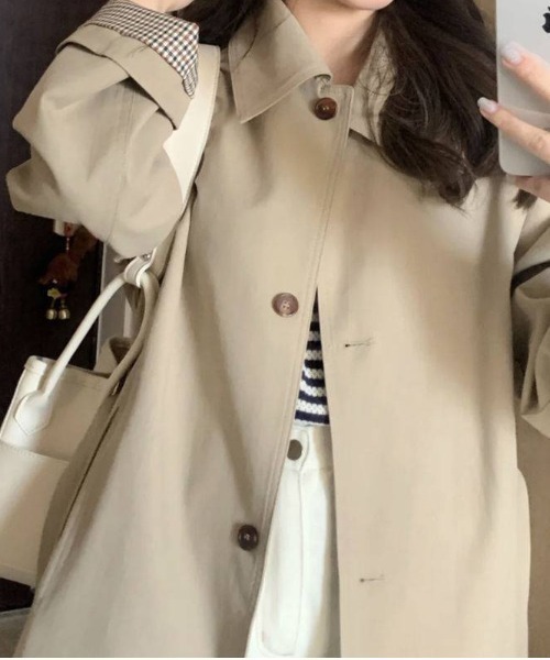 gossip!ロサンゼルス(ゴシップロサンゼルス)の「ステンカラートレンチコート(ステンカラーコート・レディース・ベージュ/ブラック・FREE)」の3枚目の写真