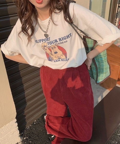 LAC-VERT(ラック・ヴェール)の「【累計販売枚数2万枚突破】ベアプリントTシャツ(Tシャツ/カットソー・レディース・ネイビー/ホワイト/ブラウン/カーキ/イエロー・FREE)」の2枚目の写真