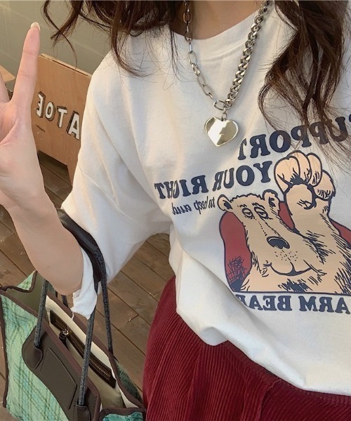 LAC-VERT(ラック・ヴェール)の「【累計販売枚数2万枚突破】ベアプリントTシャツ(Tシャツ/カットソー・レディース・ネイビー/ホワイト/ブラウン/カーキ/イエロー・FREE)」の8枚目の写真