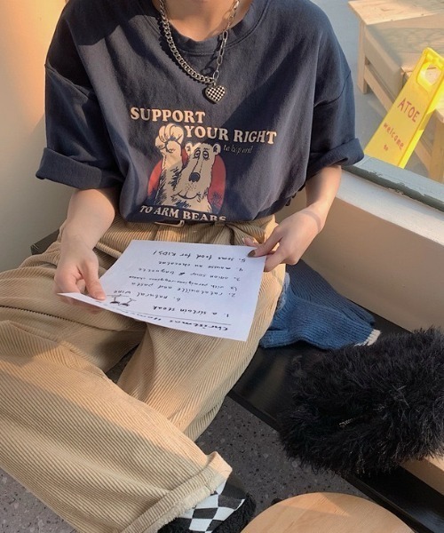 LAC-VERT(ラック・ヴェール)の「【累計販売枚数2万枚突破】ベアプリントTシャツ(Tシャツ/カットソー・レディース・ネイビー/ホワイト/ブラウン/カーキ/イエロー・FREE)」の14枚目の写真