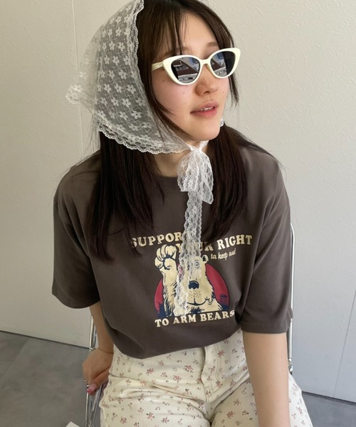 LAC-VERT(ラック・ヴェール)の「【累計販売枚数2万枚突破】ベアプリントTシャツ(Tシャツ/カットソー・レディース・ネイビー/ホワイト/ブラウン/カーキ/イエロー・FREE)」の21枚目の写真