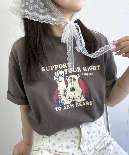 LAC-VERT(ラック・ヴェール)の「【累計販売枚数2万枚突破】ベアプリントTシャツ(Tシャツ/カットソー・レディース・ネイビー/ホワイト/ブラウン/カーキ/イエロー・FREE)」の18枚目の写真