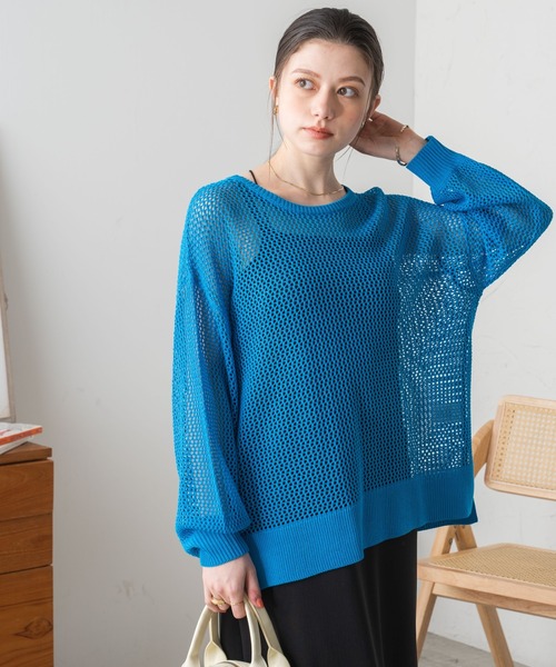 WEGO(ウィゴー)の「WEGO/メッシュニットプルオーバー(ニット/セーター・レディース・ホワイト/ブラック/ブルー/オレンジ/ターコイズブルー・FREE)」の22枚目の写真