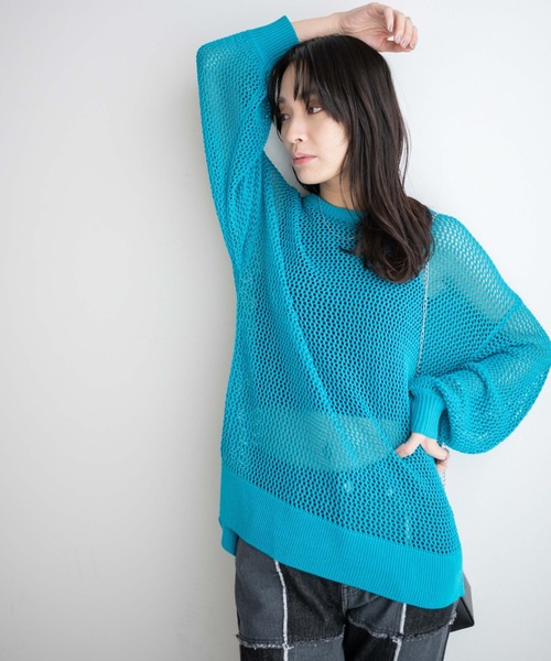 WEGO(ウィゴー)の「WEGO/メッシュニットプルオーバー(ニット/セーター・レディース・ホワイト/ブラック/ブルー/オレンジ/ターコイズブルー・FREE)」の8枚目の写真