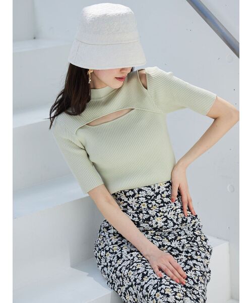 MERCURYDUO（マーキュリーデュオ）の「2WAYスリットボトルネックハーフスリーブニット（ニット/セーター・レディース・ミント/ライトブルー/チャコールグレー/パープル/オフホワイト・FREE）」の9枚目の写真