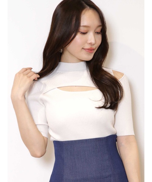 MERCURYDUO（マーキュリーデュオ）の「2WAYスリットボトルネックハーフスリーブニット（ニット/セーター・レディース・ミント/ライトブルー/チャコールグレー/パープル/オフホワイト・FREE）」の2枚目の写真