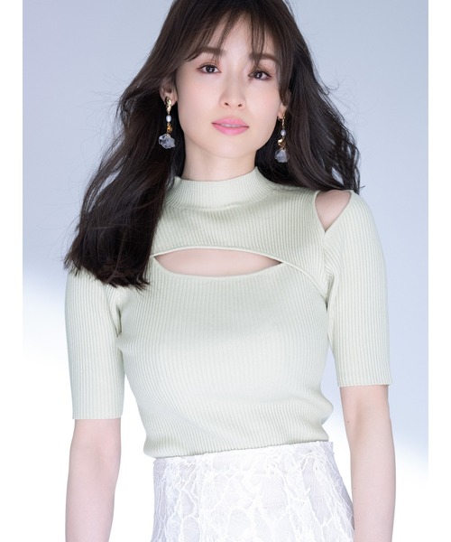 MERCURYDUO（マーキュリーデュオ）の「2WAYスリットボトルネックハーフスリーブニット（ニット/セーター・レディース・ミント/ライトブルー/チャコールグレー/パープル/オフホワイト・FREE）」の4枚目の写真