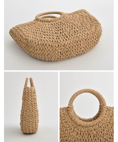 Re:EDIT（リエディ）の「雑材ハーフムーンバッグ（かごバッグ・レディース・ブラック/ベージュ/グレー/ブラウン/チャコールグレー・FREE）」の6枚目の写真