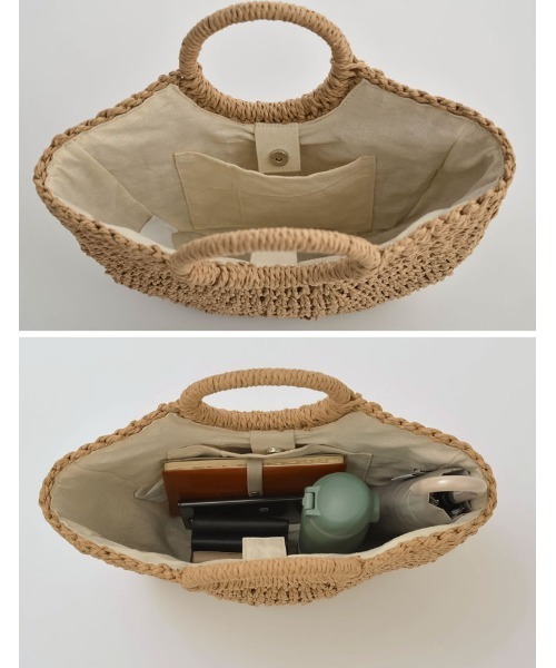 Re:EDIT（リエディ）の「雑材ハーフムーンバッグ（かごバッグ・レディース・ブラック/ベージュ/グレー/ブラウン/チャコールグレー・FREE）」の7枚目の写真