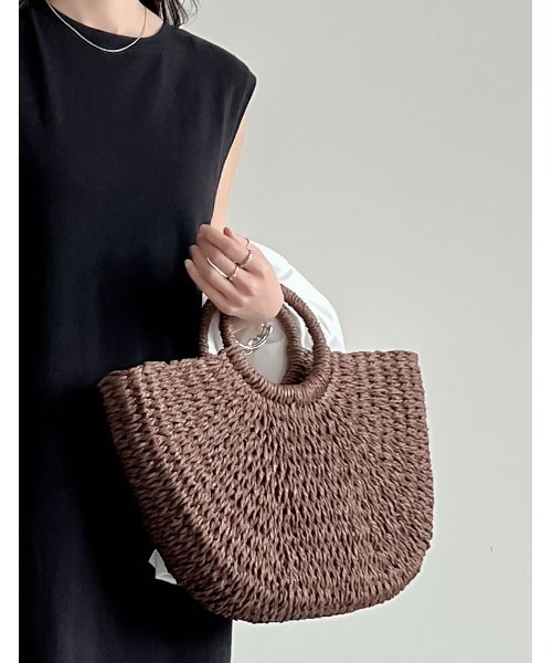 Re:EDIT（リエディ）の「雑材ハーフムーンバッグ（かごバッグ・レディース・ブラック/ベージュ/グレー/ブラウン/チャコールグレー・FREE）」の14枚目の写真