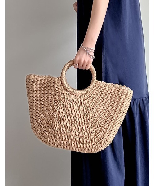 Re:EDIT（リエディ）の「雑材ハーフムーンバッグ（かごバッグ・レディース・ブラック/ベージュ/グレー/ブラウン/チャコールグレー・FREE）」の11枚目の写真