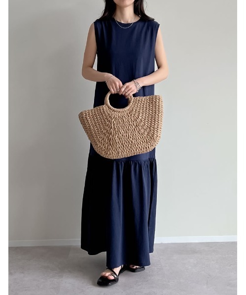 Re:EDIT（リエディ）の「雑材ハーフムーンバッグ（かごバッグ・レディース・ブラック/ベージュ/グレー/ブラウン/チャコールグレー・FREE）」の10枚目の写真