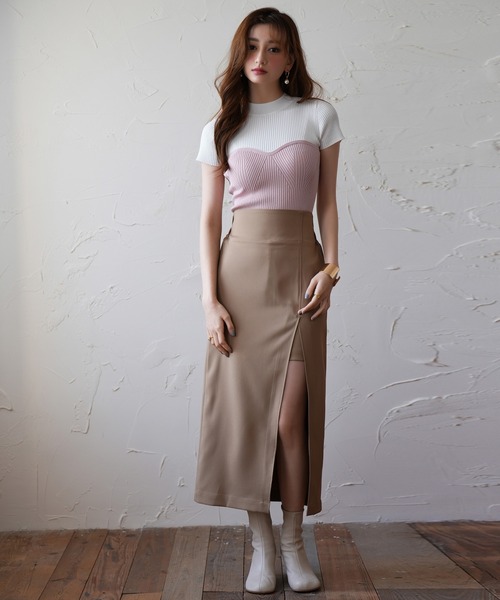 セール】ビスチェ風サマーリブ半袖ニット（ニット/セーター）｜SAISON