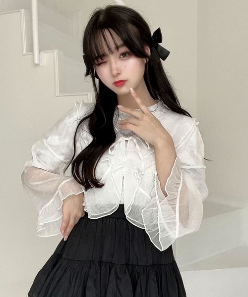 titty&Co. PETIT by poyo(ティティーアンドコープティバイポヨ)の「【titty&Co.PETIT by poyo】シフォンシアーフリルスリーブカーディガン(カーディガン/ボレロ・レディース・ホワイト・FREE)」の1枚目の写真