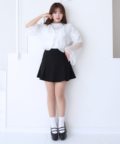 titty&Co. PETIT by poyo(ティティーアンドコープティバイポヨ)の「【titty&Co.PETIT by poyo】シフォンシアーフリルスリーブカーディガン(カーディガン/ボレロ・レディース・ホワイト・FREE)」の2枚目の写真