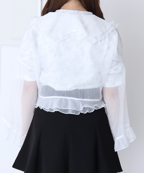 titty&Co. PETIT by poyo(ティティーアンドコープティバイポヨ)の「【titty&Co.PETIT by poyo】シフォンシアーフリルスリーブカーディガン(カーディガン/ボレロ・レディース・ホワイト・FREE)」の3枚目の写真