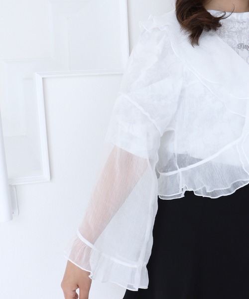 titty&Co. PETIT by poyo(ティティーアンドコープティバイポヨ)の「【titty&Co.PETIT by poyo】シフォンシアーフリルスリーブカーディガン(カーディガン/ボレロ・レディース・ホワイト・FREE)」の10枚目の写真