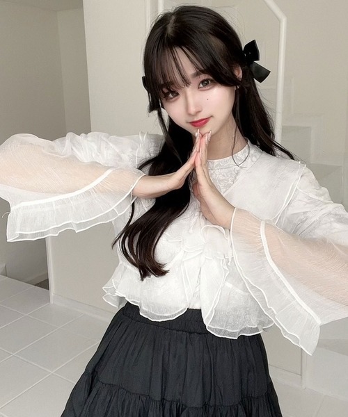 titty&Co. PETIT by poyo(ティティーアンドコープティバイポヨ)の「【titty&Co.PETIT by poyo】シフォンシアーフリルスリーブカーディガン(カーディガン/ボレロ・レディース・ホワイト・FREE)」の9枚目の写真