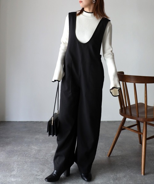 かぐれ kagure リネン サロペット ワイド ブラック 黒 リボン 楽天市場