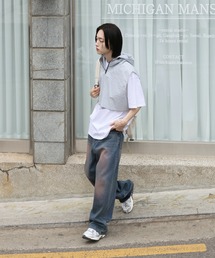 [UNISEX]レイヤードナイロンフードベスト