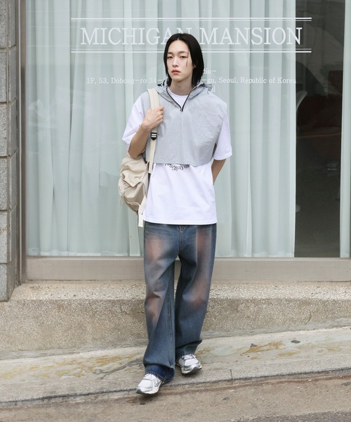 FOLLOWIN（フォロウィン）の「[UNISEX]レイヤードナイロンフードベスト（ベスト・メンズ・ホワイト/チャコールグレー/ブラック/グレー・FREE）」の7枚目の写真