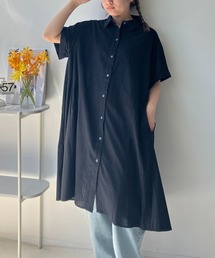 ○異素材MIX半袖シャツワンピース