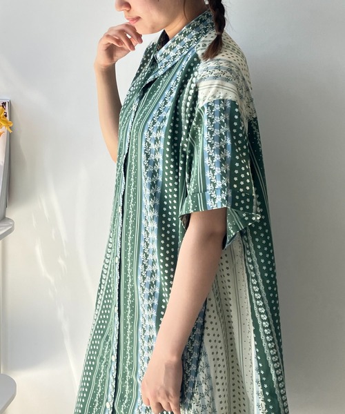 AS KNOW AS plus（アズノゥアズプラス）の「○異素材MIX半袖シャツワンピース（ワンピース・レディース・ホワイト系/ホワイト系1/ブラック系/ネイビー系/ブルー系/ブラック系1/ライトグリーン系1/オレンジ系1/ブラック系2/ベージュ系1/ネイビー系2/ネイビー/イエロー/ベージュ系その他/ブルー系その他/ブルー系1/ホワイト系2/グリーン系/チャコールグレー/イエロー系・FREE）」の11枚目の写真